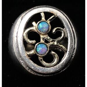 Vintage 14k Gold and Sterling Silver Ring 925 Size 7 Opal Filigree Art Deco